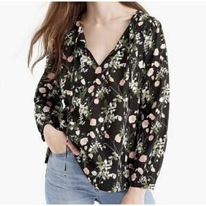 J.Crew x Liberty of London Black Floral Poppy Dream Peasant Blouse Sz.S